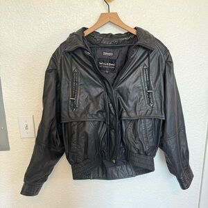 VTG Wilson Adult Medium Leather Jacket Black Bomber Grunge Rock 90's Streetwear